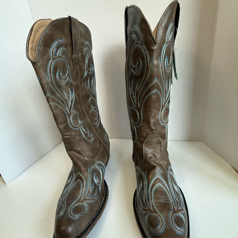 Roper Riley Women’s 9.5 Brown Embroidered Western Cowboy Boots NWT Style 1566
